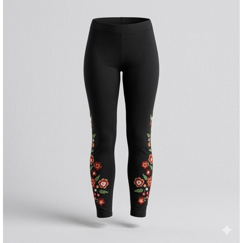 Express 400483 Women's Black Floral Embroidered Stretch Leggings. Size Petite S